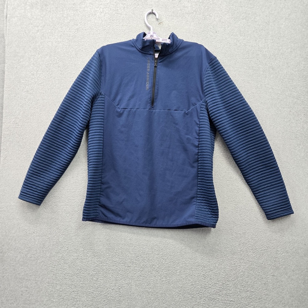 Under Armour Men Sweatshirt L Blue‎ Fleece Cold Gear Golf Storm Logo Loose